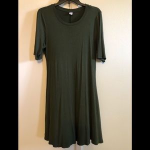 Olive A-line short sleeve ribbed dress